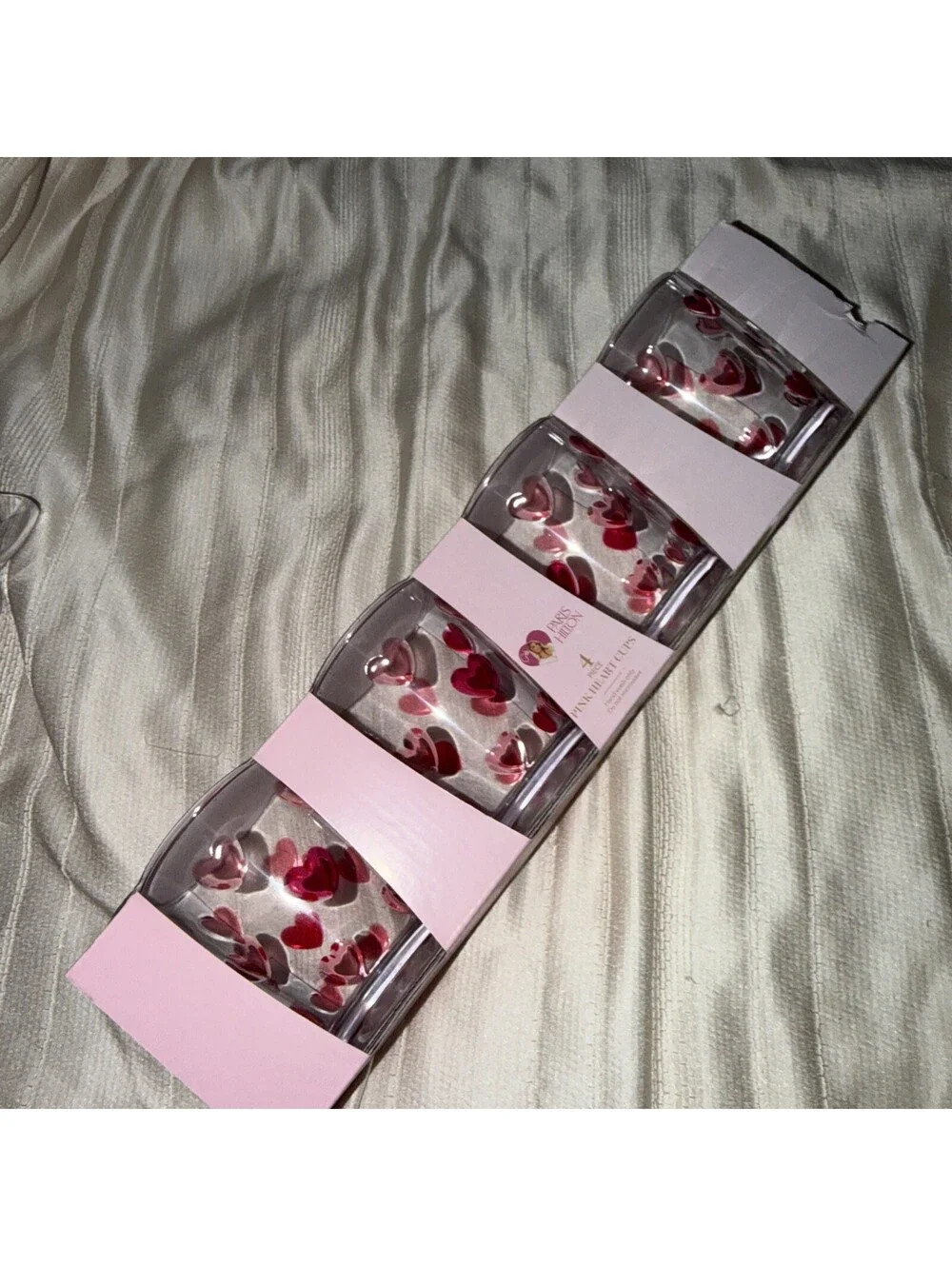 Paris Hilton Pink Hearts Acrylic Pitcher & 4 cup combo NEW